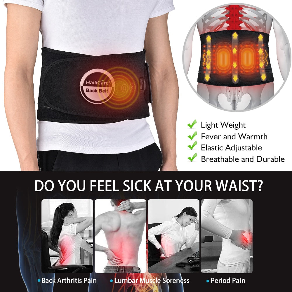 Heated Back Brace for Lower Back Pain Relief Women Men; Cordless Heating  Waist Belt Wrap Operated by Rechargeable Battery; Far Infrared Heat Therapy  for Herniated Disc, Sciatica, Scoliosis (Black, XL) : Health & Household 