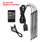 Car TV Home 48 LED Ambient Lamp Music Sync Atmosphere Interior Decorative Lights Remote Car Foot Light