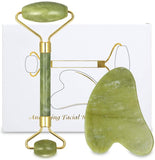 Jade Roller for Face Gua Sha Scraping Tool Set, Real Jade Natural Anti-Aging Face Roller for Eye Puffiness Treatment, Skin Tightening, Rejuvenate Face & Neck, Remove Wrinkles.