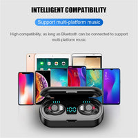 Wireless V5.0 Bluetooth Earphone HD Stereo Headphone Sports Waterproof Headset With Dual Mic and 2000mAh Battery Charge Case