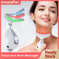 3 Colors Led Facial Neck Massager Led Photon Therapy Heating  Face Neck Wrinkle Removal Machine Reduce Double Chin Skin Lifting