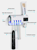 Toothbrush UV Light Sanitizer Toothbrush Holder Ultraviolet Sterilizer Automatic Toothpaste Dispenser Solar And USB Power(white)